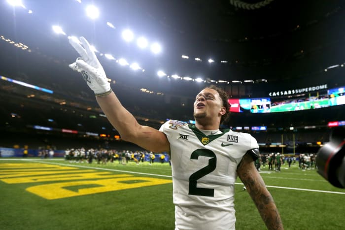 Jan 1, 2022; New Orleans, LA, USA; Baylor Bears linebacker Terrel Bernard (2) reacts after defeating the Mississippi Rebels in the 2022 Sugar Bowl at the Caesars Superdome. Bernard was named MVP.